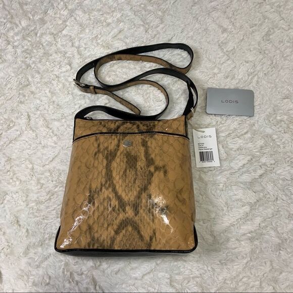 🆕 Lodis Alexandria Paola Messenger Crossbody Snakeskin Print Bag - Picture 2 of 15